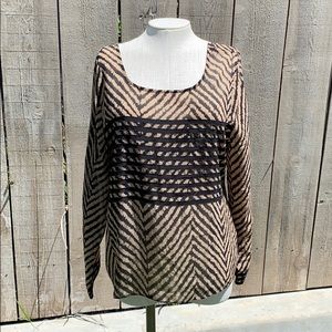 Kova And T Long Sleeve See Thru Shirt Top Blouse L